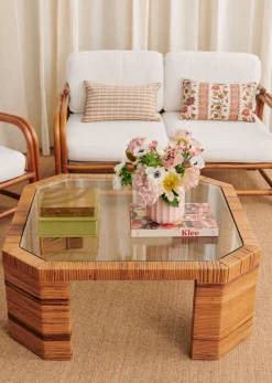 Table Basse Octogonale En Marqueterie De Rotin Vintage
